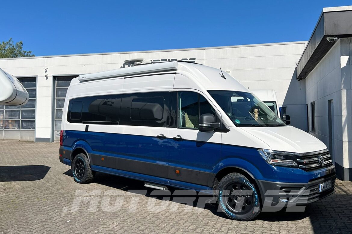 VW Crafter Grand California mit Delta Felgen, All-Terrain Reifen, Luftfederung und Auflastung